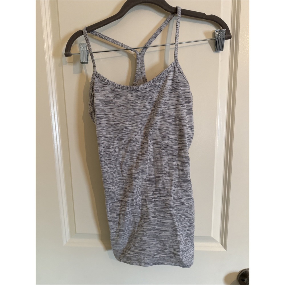 Lululemon Power Y Tank Heathered Grey And White Size 4